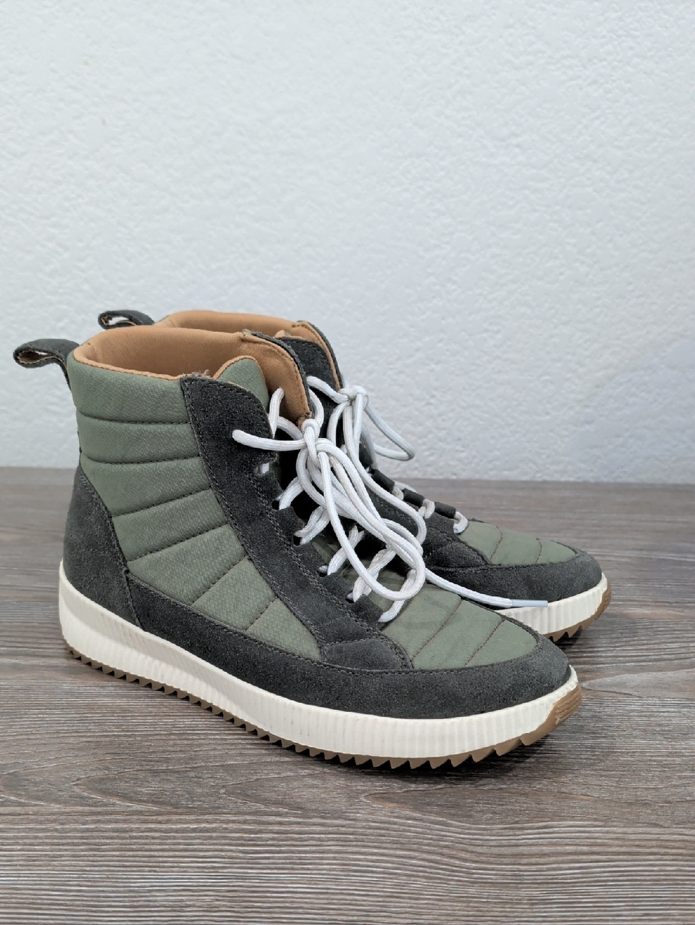 New Crown Vintage YESINA Olive Green Suede & Textile Ankle Boots Booties 6